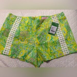 Lilly Pulitzer Green and Yellow Floral High Waist Shorts